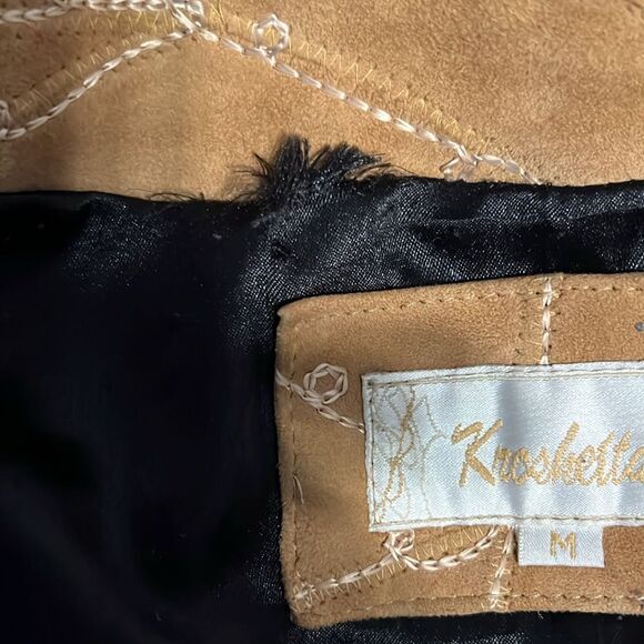 Kroshetta Tan/Camel Suede Cropped Patchwork Jacket Size M - Picture 14 of 14